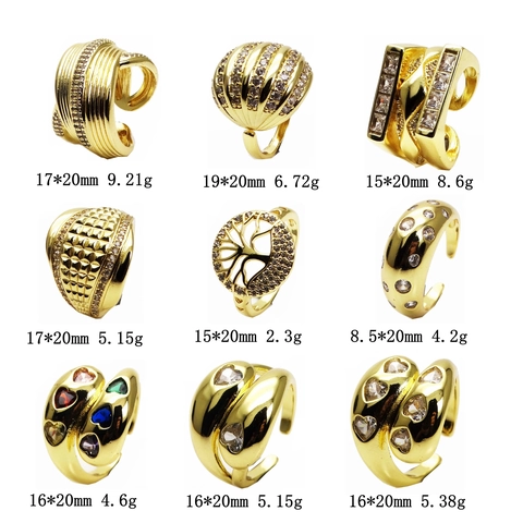 Επιχρυσωμένο Δαχτυλίδι 14K από Χαλκό με Ζιργκόν για Γυναίκες Ρυθμιζόμενο Γεωμετρικό Καρδιά Δέντρο της Ζωής Φαρδιά Μπάντα Κοσμήματα Μόδας