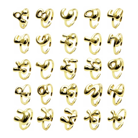 14K Vergoldeter Kupfer Anfangsbuchstabe Offener Ring Für Damen Verstellbarer Glatt Polierter Metall Ästhetischer Mode Schmuck