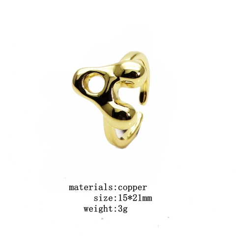 14K Vergoldeter Kupfer Anfangsbuchstabe Offener Ring Für Damen Verstellbarer Glatt Polierter Metall Ästhetischer Mode Schmuck