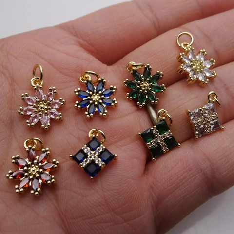 Galvanisierte Kupfer Zirkonia Anhänger DIY Schmuck Charms Blumen Herz Kreuz Stern Schloss Schlüssel Zubehör Für Handgemachte Ketten