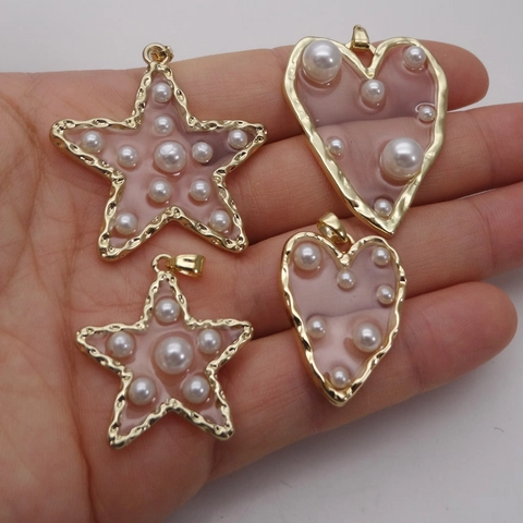 Mode Kupfer Zirkonia Herz Stern Anhänger Halskette Mit Künstlicher Perle Goldene Box Kette Bunter Schmuck Für Damen