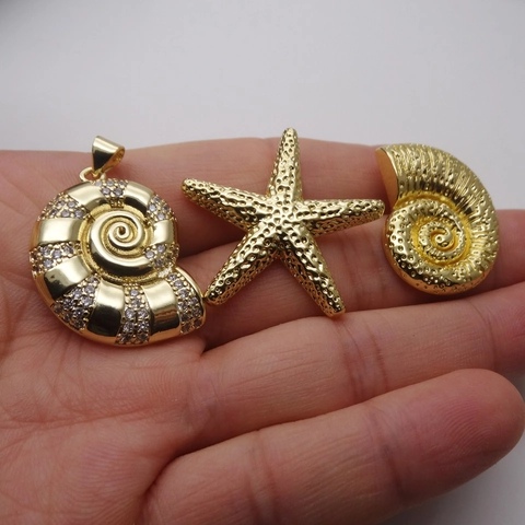 Vergoldeter Kupfer Mikro Zirkonia Meerschnecke Seestern Muschel Anhänger Kette Mode Ozean Meereslebewesen Schmuck Für Damen