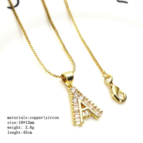 Copper Zirconia Initial Alphabet Pendant Necklace For Women Gold Plated Dainty English Letter Clavicle Box Chain Jewelry
