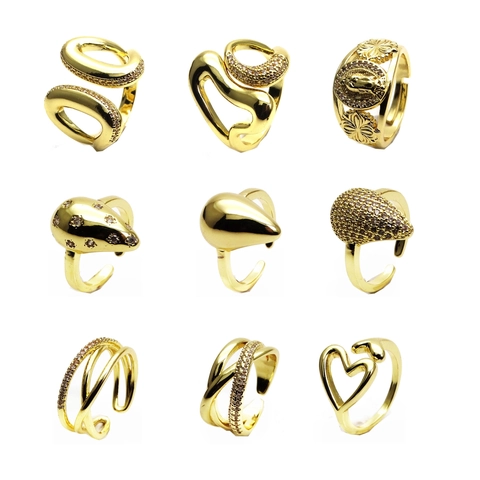 Micro Pave Ζιρκόνια Ανοιχτό Ρυθμιζόμενο Δαχτυλίδι 14K Επιχρυσωμένο Παναγία Καρδιά Σταγόνα Αστραπή Μόδα Κοσμήματα για Γυναίκες