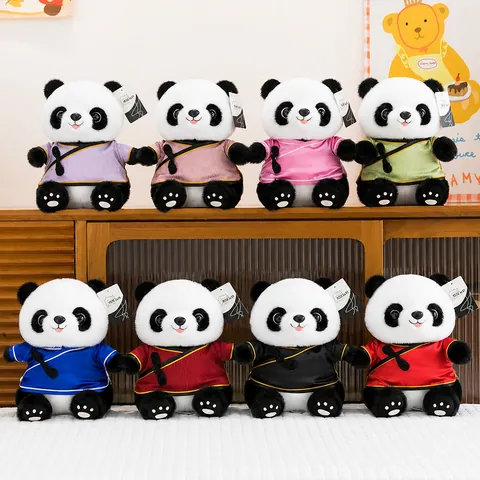 Peluche Panda Style Chinois Portant un Costume Tang Hanfu Traditionnel Poupée Panda en Peluche Porte-clés Souvenir Décoration Maison Cadeau