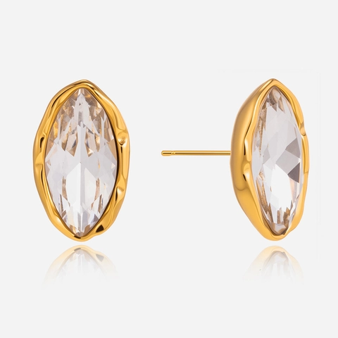 Boucles d'Oreilles Clous de Luxe en Acier Inoxydable Strass Taille Marquise pour Femmes Bijoux Géométriques Minimalistes Plaqué Or