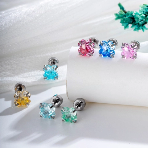 Sommer Bonbonfarben Zirkonia Vierblättriges Kleeblatt Knorpel Piercing Ohrstecker Titanstahl Körperschmuck Für Damen Mädchen