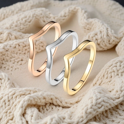 Anello in Acciaio Inossidabile Minimalista Cuore a V per Donna Moda Motivo a Onde Anello Impilabile Oro Argento Oro Rosa Nero Gioielli