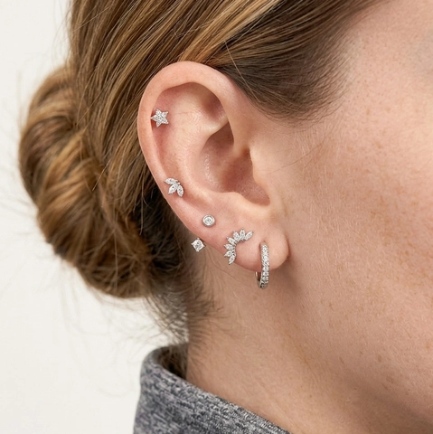 Women Stainless Steel Zirconia Earring Set Waterproof Hypoallergenic Star Leaf Geometry Stud Hoop Earrings Fashion Jewelry