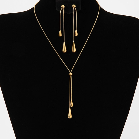 304 Edelstahl 18k Vergoldet Elegante Streetwear Plattierung Wassertropfen Einfarbige Ohrringe Halskette Schmuckset