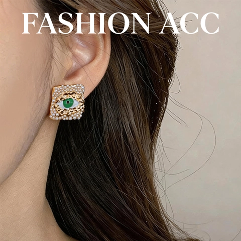 Pendientes de Botón de Aleación Vintage Ojo Turco Con Poste de Plata Chapado en Oro Perla Artificial Forma de Rombo Joyería de Esmalte para Mujer