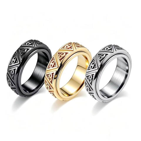 Vintage Titanstahl Auge Des Horus Spinner Ring Altägypten Pyramide Rotierender Stressabbau Band Ring Für Damen Herren Schmuck