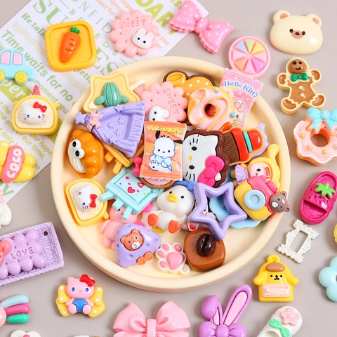Cute Cartoon Plastic Resin Cabochons Flatback Charms Colorful Animal Food Miniature Decor For DIY Hair Crafts Cream Glue Scrapbooking Findings