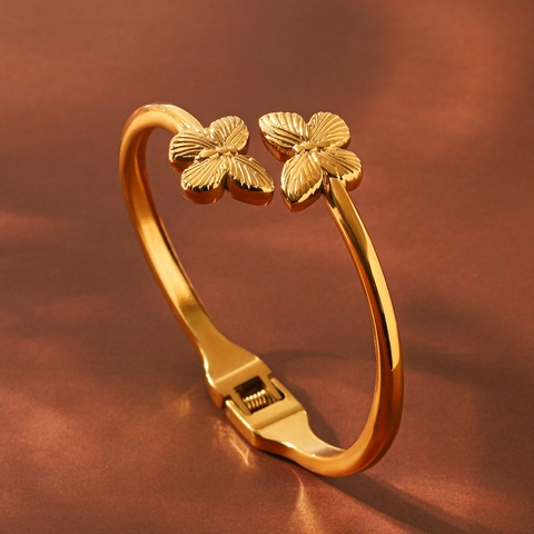 Brazalete Abierto de Mariposa de Acero Inoxidable Chapado en Oro de 18K Estilo Ins Europeo Joyería de Moda de Lujo para Mujer
