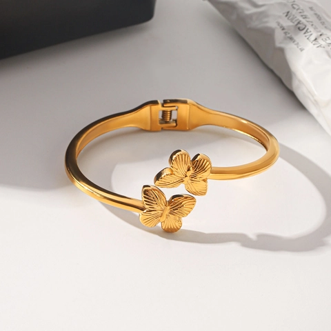 Brazalete Abierto de Mariposa de Acero Inoxidable Chapado en Oro de 18K Estilo Ins Europeo Joyería de Moda de Lujo para Mujer