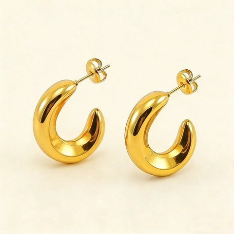Pendientes de Aro en Forma de C de Acero Inoxidable Chapados en Oro de 18K Minimalistas Pulidos Geométricos Para Mujer Joyería Regalo