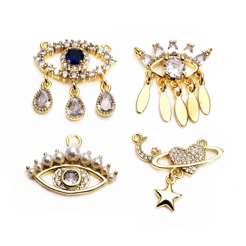 Copper Zirconia Evil Eye Pendant Only Artificial Pearl Inlaid Heart Saturn Galaxy Charm For Necklace Jewelry Making Women