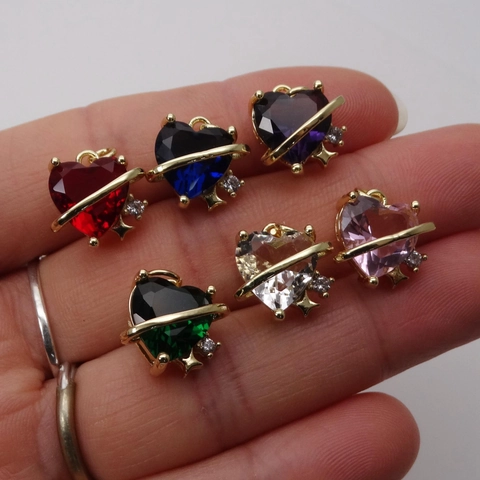 Fashion Copper Zircon Heart Planet Pendant Rectangle Crystal Charm For DIY Necklace Bracelet Making Women Jewelry Accessories