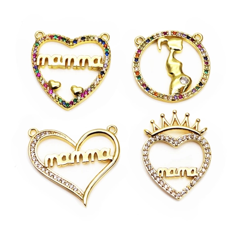 Copper Zirconia Heart Mamma Pendant Gold Plated Alphabet Pregnant Woman Mother's Day Jewelry Gift DIY Necklace Chain