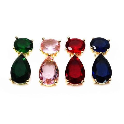 Cute Cat Zirconia Copper Pendant Oval And Waterdrop Shaped Double Gem Charm For DIY Necklace Bracelet Jewelry Making Women Gift
