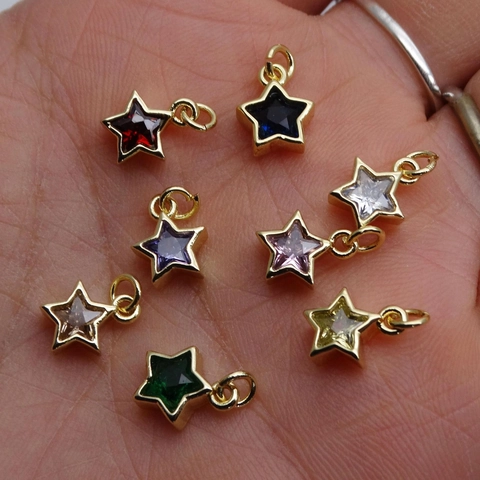 14K Gold Plated Copper Star Pendant With Colorful Zircon Inlaid DIY Jewelry Finding Small Charm For Necklace Bracelet Making