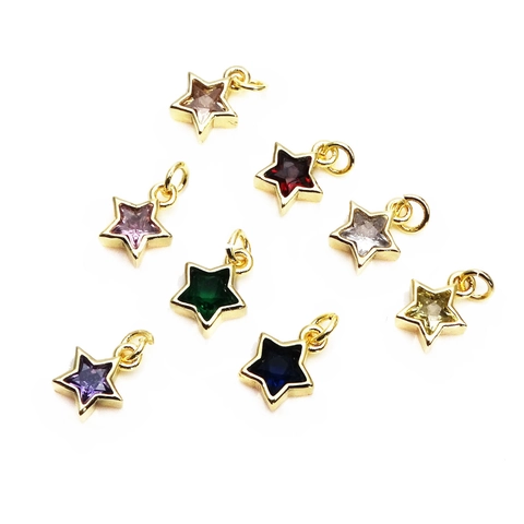 14K Gold Plated Copper Star Pendant With Colorful Zircon Inlaid DIY Jewelry Finding Small Charm For Necklace Bracelet Making