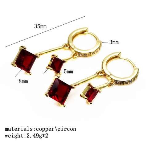 Verguld Koper Zirkonia Hangende Oorbellen Vintage Geometrische Vierkante CZ Oorbellen Vrouwen Bruiloft Feest Sieraden