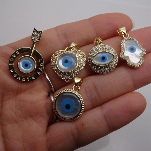 Copper Zirconia Conch Shell Evil Eye Pendant Only Without Chain Gold Plated Heart Hamsa Charm For Jewelry Making Women