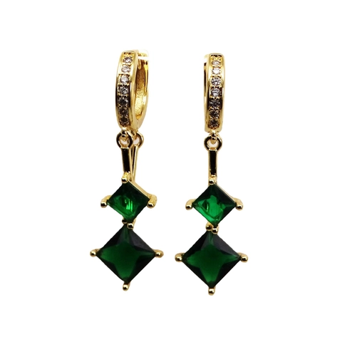 Verguld Koper Zirkonia Hangende Oorbellen Vintage Geometrische Vierkante CZ Oorbellen Vrouwen Bruiloft Feest Sieraden