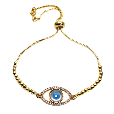 Gold Copper Evil Eye Hamsa Heart Star Adjustable Slider Bracelet For Women Zirconia Protective Jewelry Charm Bracelet
