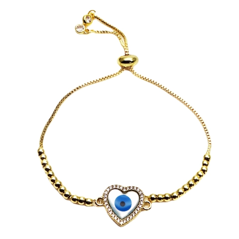 Gold Copper Evil Eye Hamsa Heart Star Adjustable Slider Bracelet For Women Zirconia Protective Jewelry Charm Bracelet