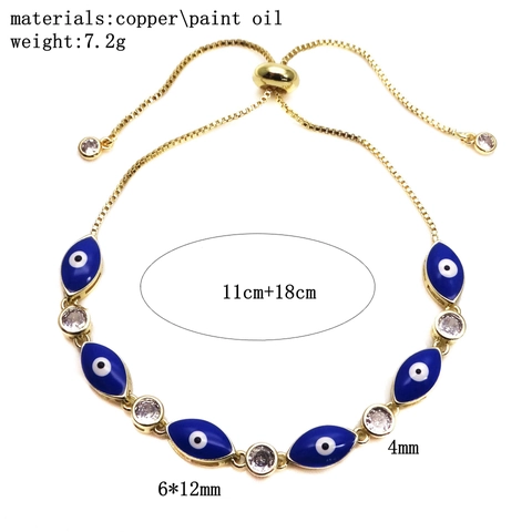 Enamel Evil Eye Adjustable Slider Bracelet For Women Men Gold Plated Brass Zirconia Link Bracelet Nazar Charm Jewelry