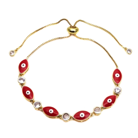 Enamel Evil Eye Adjustable Slider Bracelet For Women Men Gold Plated Brass Zirconia Link Bracelet Nazar Charm Jewelry