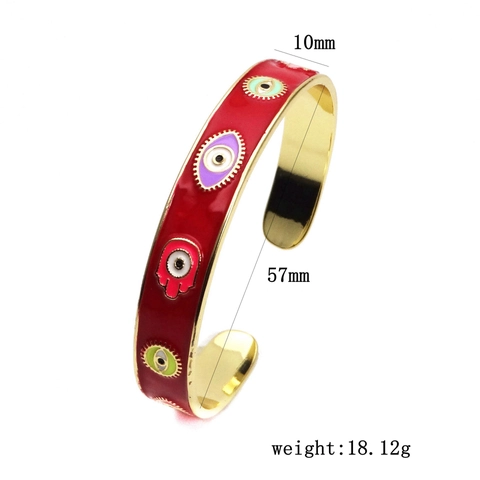 Bohemian Evil Eye Hamsa Hand Cuff Bracelet Vintage Enamel Copper Gold Plated Adjustable Rhinestone Ethnic Jewelry For Women