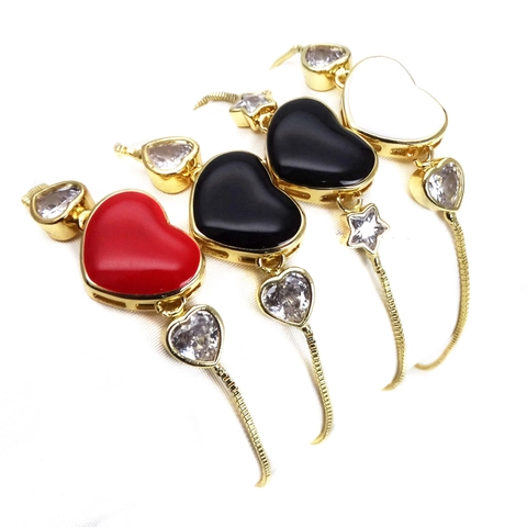 Adjustable Zirconia Heart Bracelet Gold Plated Brass Bolo Box Chain For Women Fashion Jewelry Drip Oil Star Charm Wrist Link