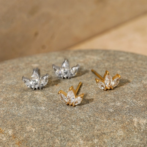 Pendientes de Botón de Circonia Marquesa Acero Inoxidable Chapado en Oro PVD Joyería de Moda para Mujer Banquete Diario