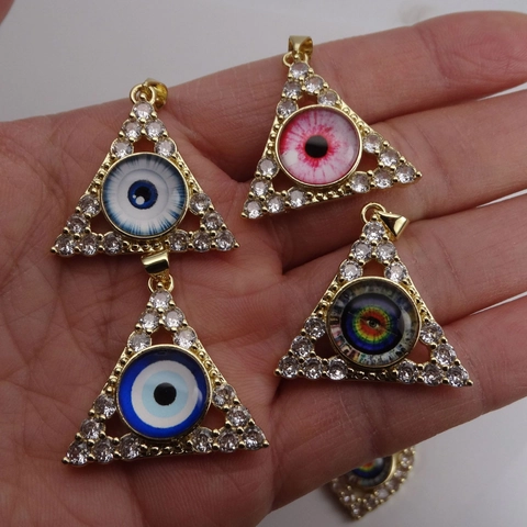 Copper Micro Zircon Evil Eye Pendant Heart Triangle Rectangle Gold Plated Bohemian Charm Pendant Only (Without Chain) For Women