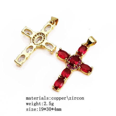 Kupfer Mikro Eingelegt Zirkon Kreuz Anhänger Vergoldet Oval Bunte Zirkonia DIY Schmuck Zubehör Nur Anhänger