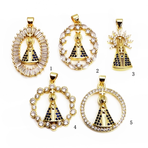 Colgante De Nuestra Señora De Aparecida De Cobre Y Circonita Collar Religioso Virgen María Joyería Chapada En Oro