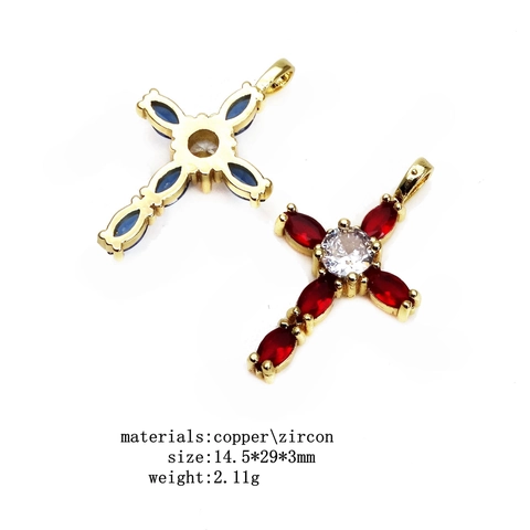 Micro Pave Zircon Cross Pendant For Jewelry Making Gold Plated Copper Colorful Zirconia Charm Religious DIY Pendant Only
