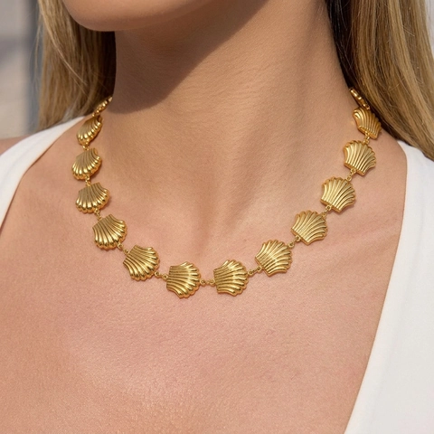 Collier Et Bracelet En Acier Inoxydable 304 Motif Coquillage Bijoux Étanche Style Marine Pour Femmes