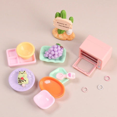 Miniature Dollhouse Kitchenware Colorful Resin Plate Tray Model DIY Crafts Accessories Desktop Ornament Tiny Tableware Decoration