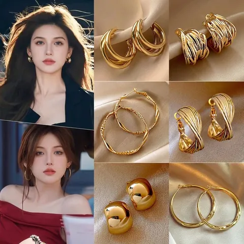 Orecchini A Cerchio Di Moda Con Perno In Argento Sterling 925 Geometrici Intrecciati Forma C Lega Placcata Oro Per Donne