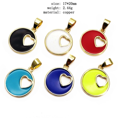 Brass Heart Cutout Round Enamel Pendants Gold Plated Zirconia Charms For DIY Necklace Bracelet Making Colorful Jewelry