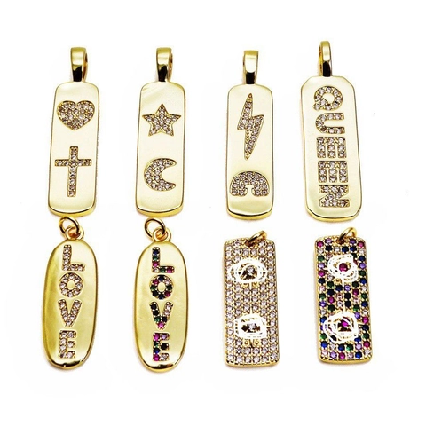 Collier Pendentif Étoile Lune Coeur en Zirconia Cuivre Plaqué Or Lettre Queen Love Micro Pavé de Strass Accessoires de Bijoux DIY pour Femmes