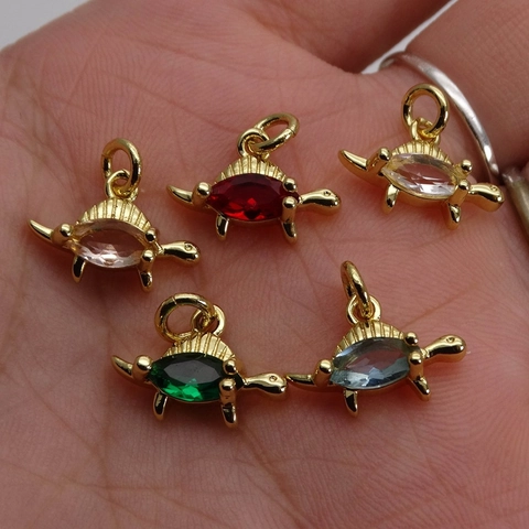 Copper Zircon Dinosaur Turtle Charms Pendants For Jewelry Making Necklace Bracelet DIY Accessories Animal Design Gold Plated Sparkling Charms