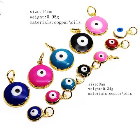 Round Evil Eye Pendant Charms Copper Gold Plated Enamel Eye Beads For DIY Necklace Bracelet Jewelry Making Accessories