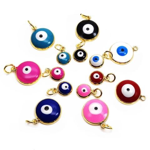 Round Evil Eye Pendant Charms Copper Gold Plated Enamel Eye Beads For DIY Necklace Bracelet Jewelry Making Accessories