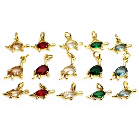 Copper Zircon Dinosaur Turtle Charms Pendants For Jewelry Making Necklace Bracelet DIY Accessories Animal Design Gold Plated Sparkling Charms