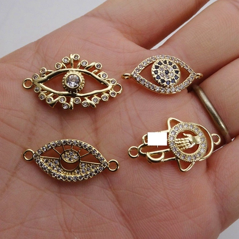 Copper Micro Zirconia Evil Eye Hamsa Hand Moon Star Connectors DIY Bracelet Necklace Accessory Jewelry Making Findings
